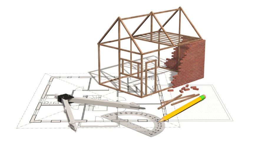 建設中の小屋